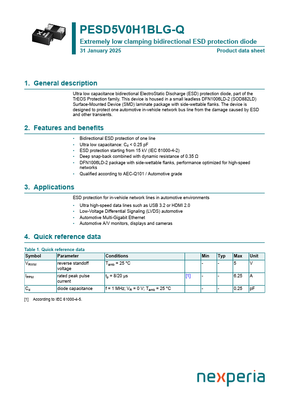 PESD5V0H1BLG-Q Datasheet Preview