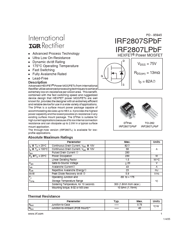 IRF2807S Datasheet Preview
