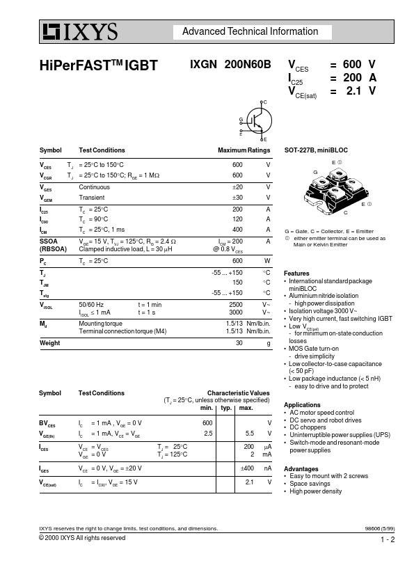 IXGN200N60B