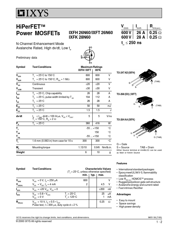 IXFH26N60