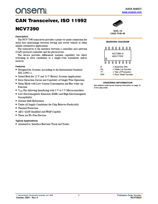 NCV7390 Datasheet Preview
