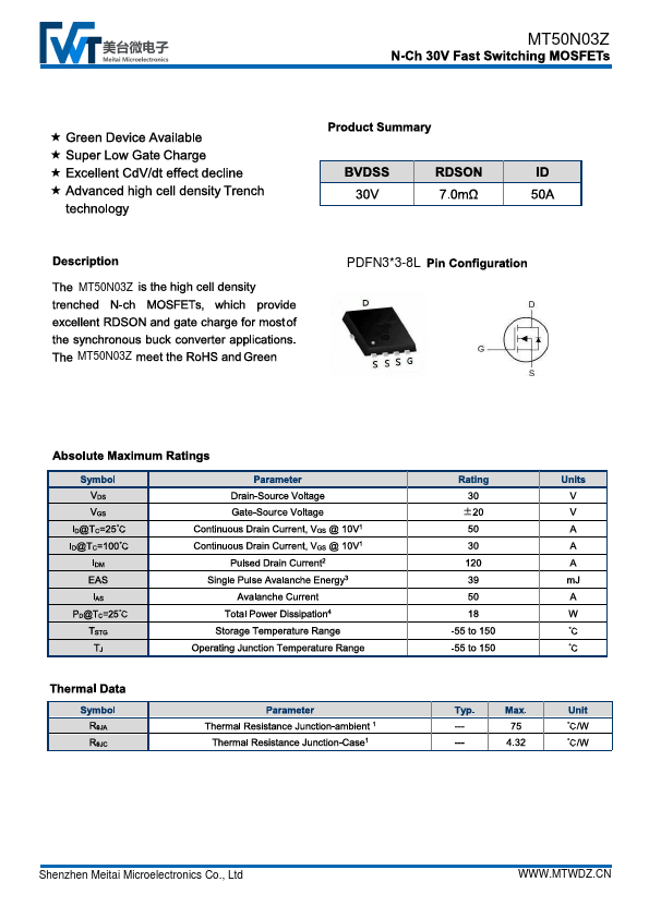 MT50N03Z Datasheet Preview