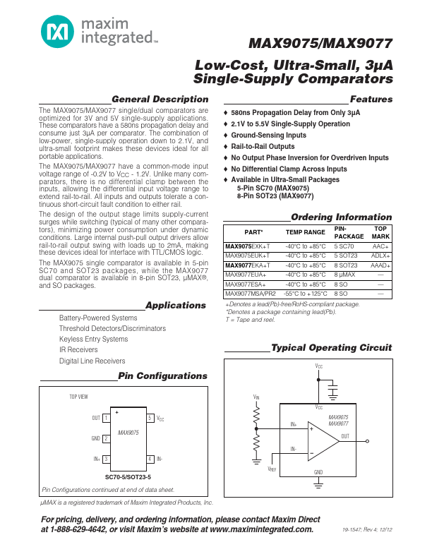 MAX9075 Datasheet Preview