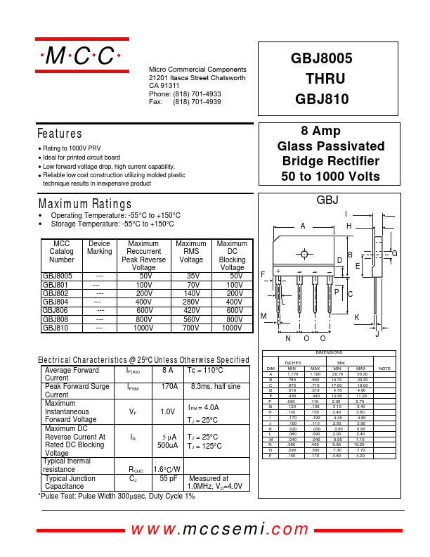 GBJ806 Datasheet Preview