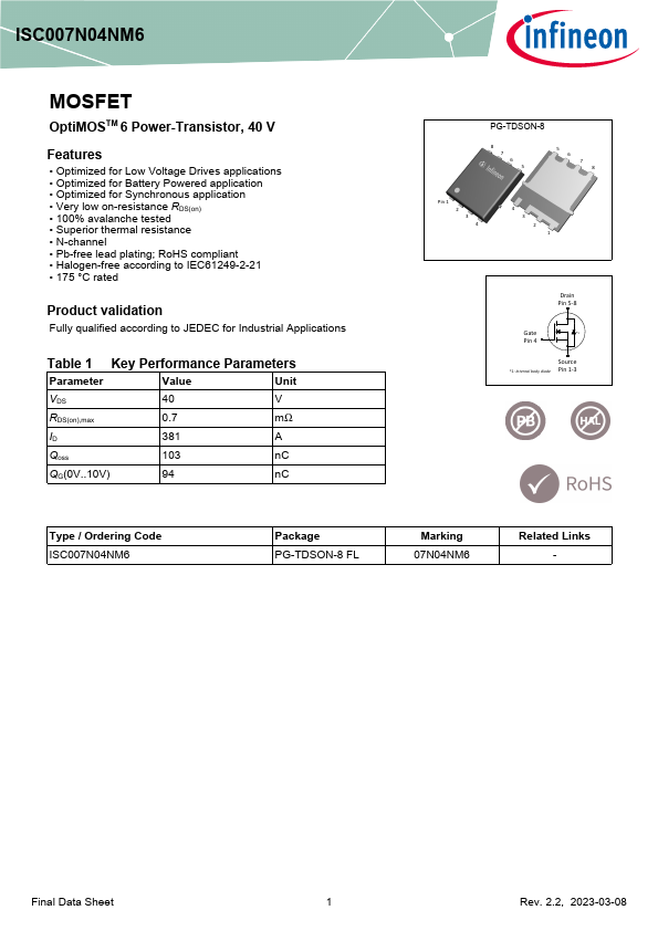 ISC007N04NM6 Datasheet Preview