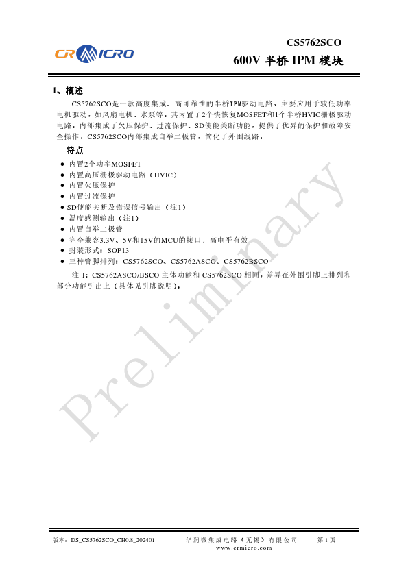 CS5762SCO Datasheet Preview