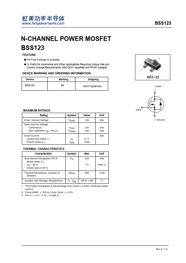 BSS123 Datasheet Preview