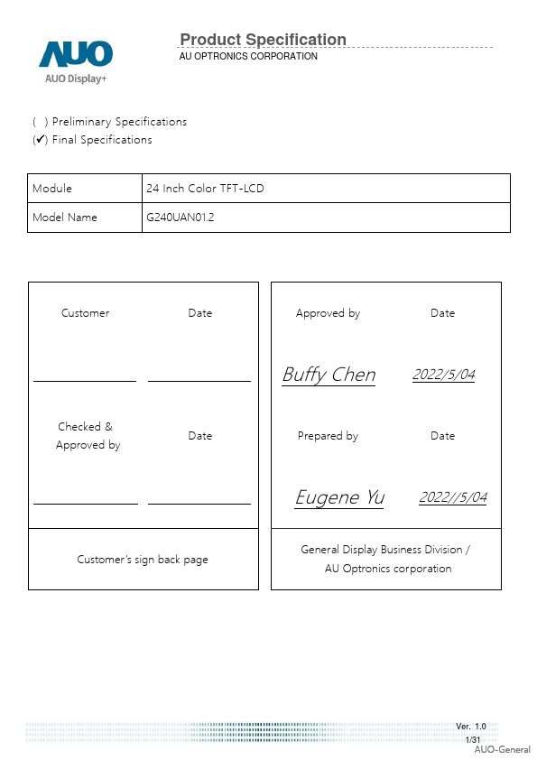 G240UAN01.2 Datasheet Preview