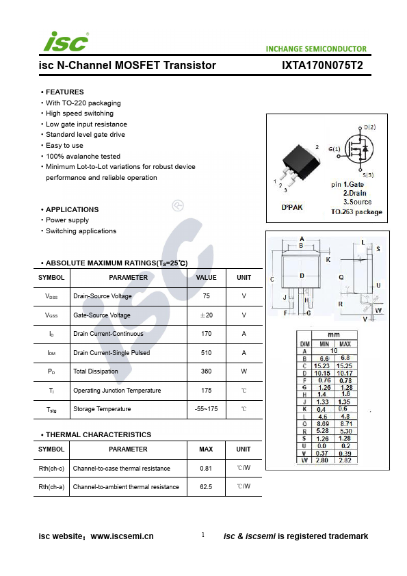 IXTA170N075T2