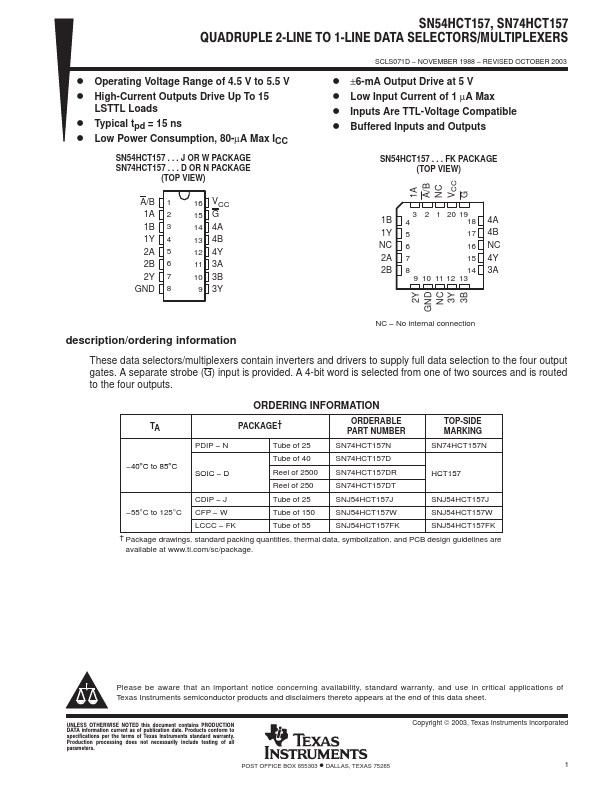 SNJ54HCT157W