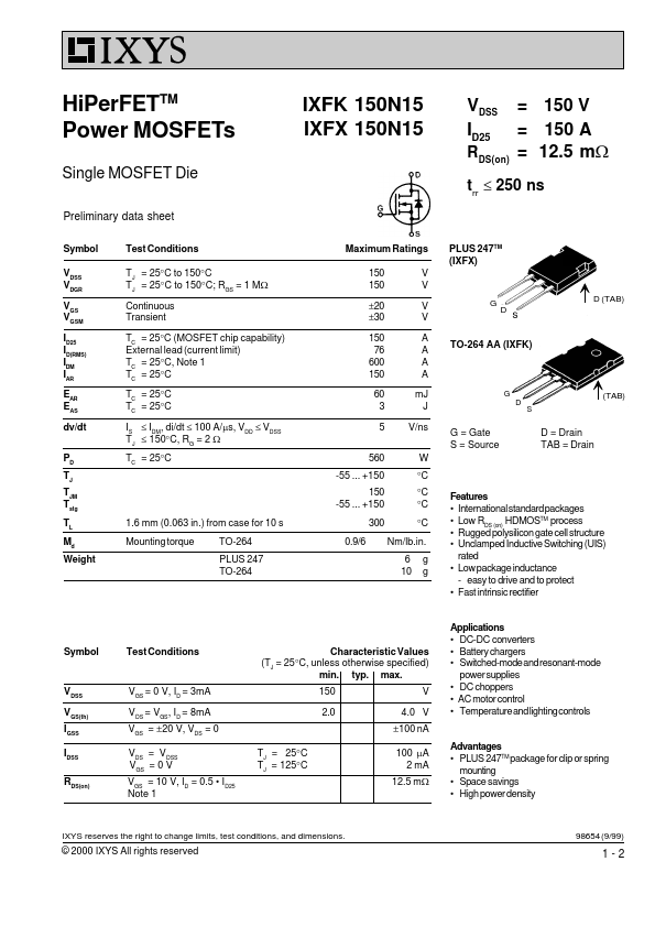 IXFK150N15 Datasheet Preview
