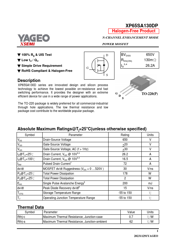 XP65SA130DP Datasheet Preview