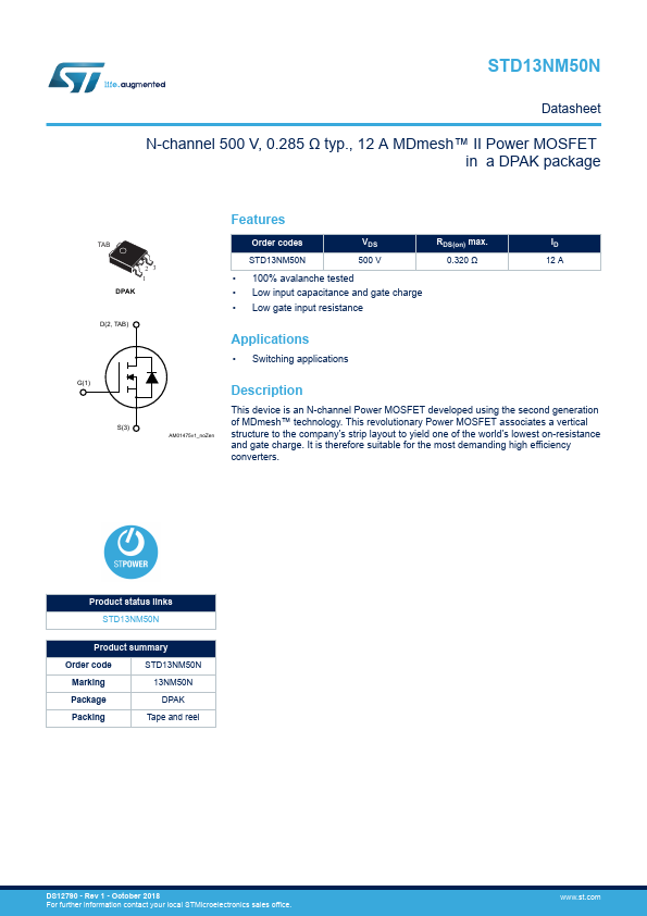 STD13NM50N