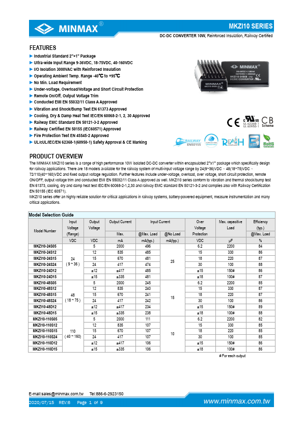 MKZI10 DC/DC CONVERTER by MINMAX - Datasheet Preview