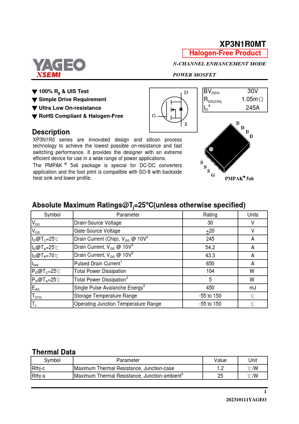 XP3N1R0MT Datasheet Preview