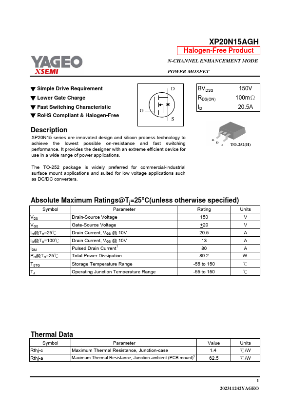 XP20N15AGH Datasheet Preview