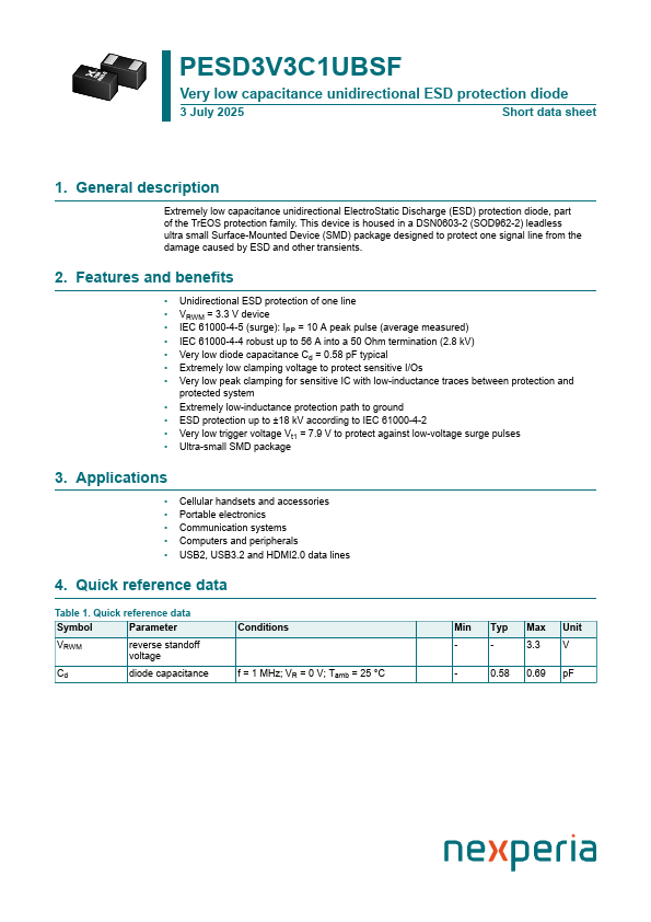 PESD3V3C1UBSF Datasheet Preview