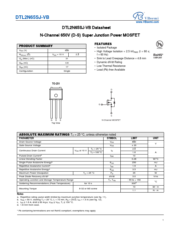 DTL2N65SJ Datasheet Preview