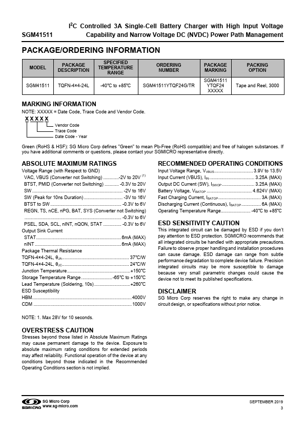 SGM41511 Datasheet PDF - SG Micro
