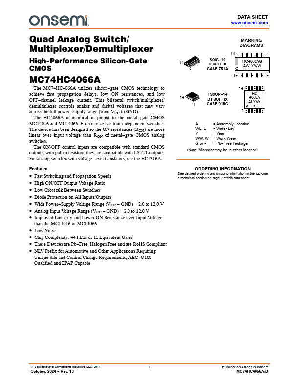 MC74HC4066A Datasheet Preview
