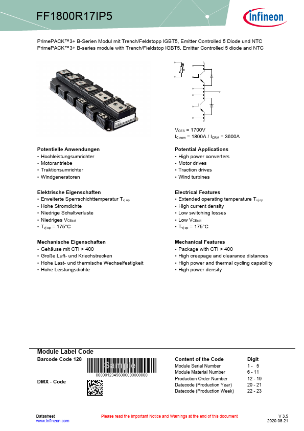 FF1800R17IP5 Datasheet Preview