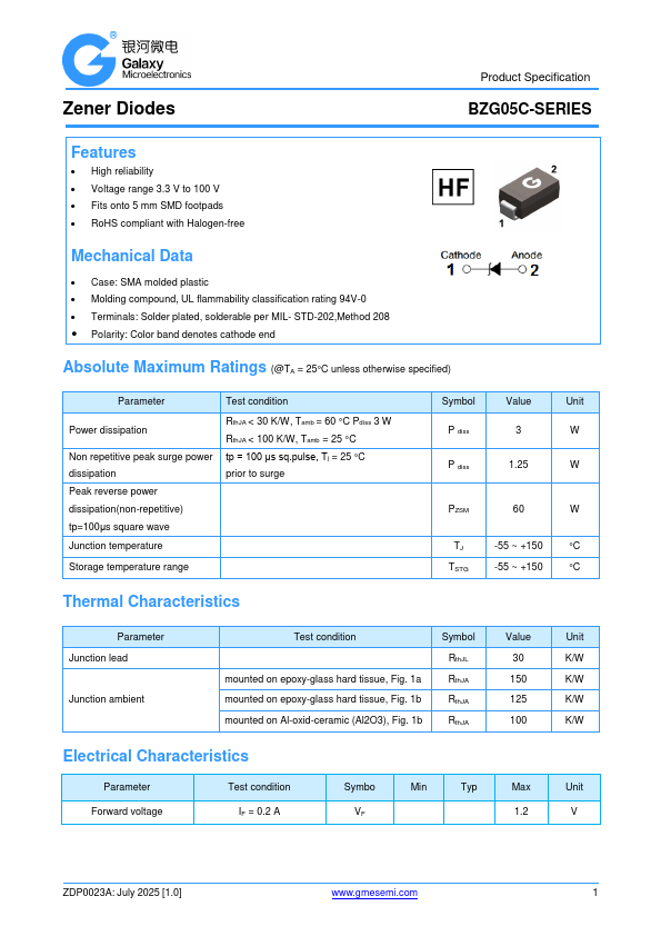 BZG05C13 Zener Diodes by GME - Datasheet Preview