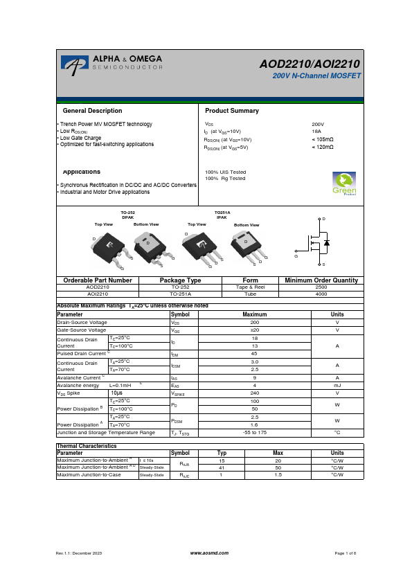 AOD2210 Datasheet Preview