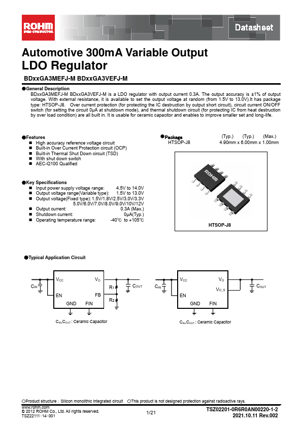 BDJ0GA3VEFJ-ME2 LDO Regulator by ROHM - Datasheet Preview