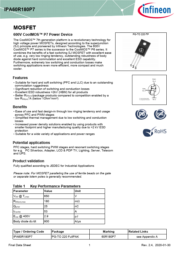 IPA60R180P7 Datasheet Preview