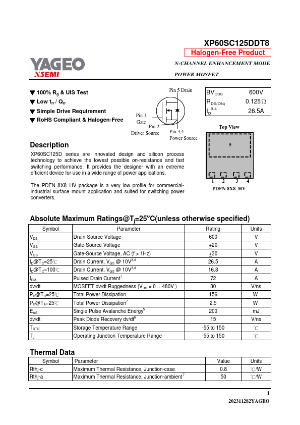 XP60SC125DDT8 Datasheet Preview