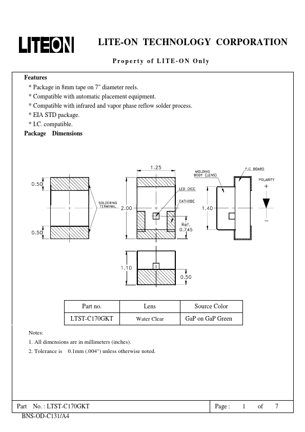 LTST-C170GKT LED by LITEON - Datasheet Preview
