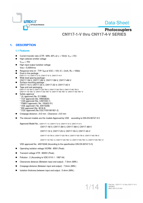 CNY17-1-V Datasheet Preview