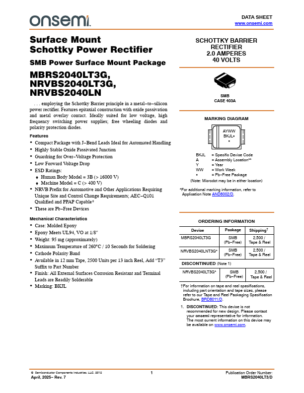 MBRS2040LT3G Datasheet Preview
