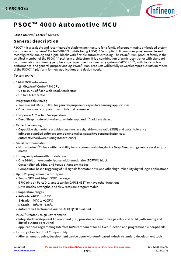 CY8C4014SXS-421Z Datasheet Preview