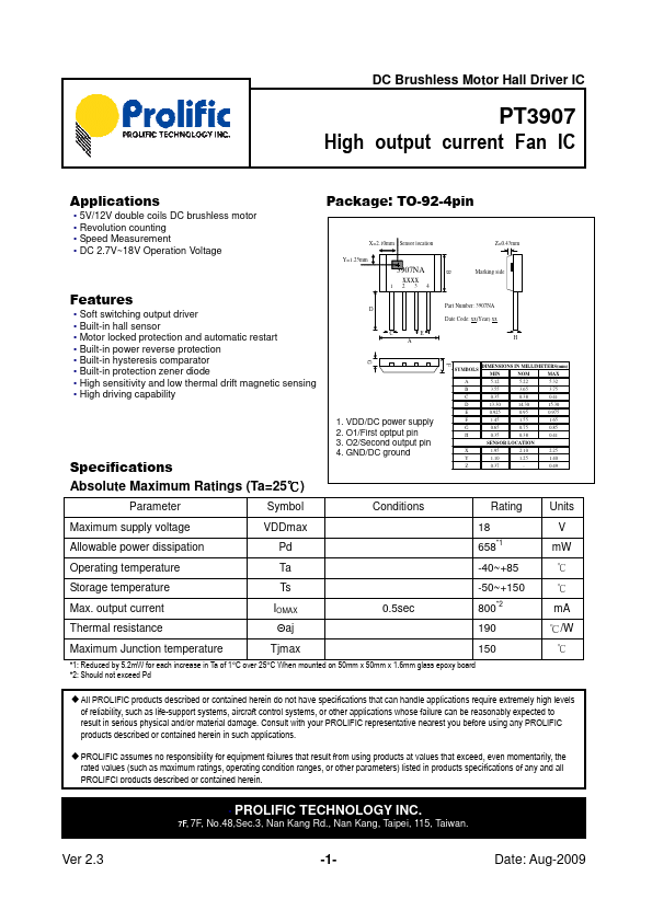 PT3907 Datasheet Preview