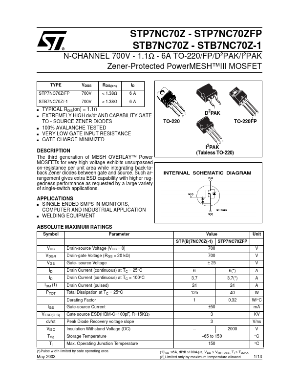 STB7NC70Z