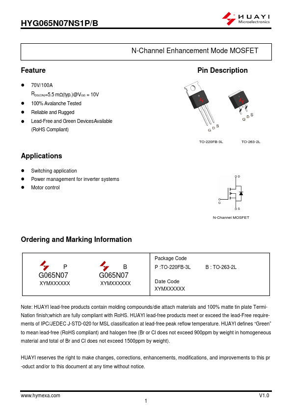 HYG065N07NS1P Datasheet Preview