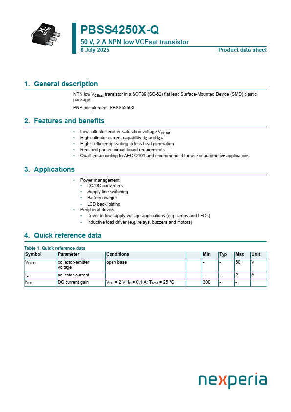 PBSS4250X-Q Datasheet Preview