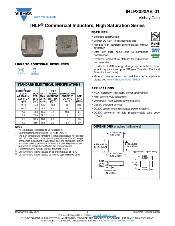 IHLP2020AB-01 Datasheet Preview