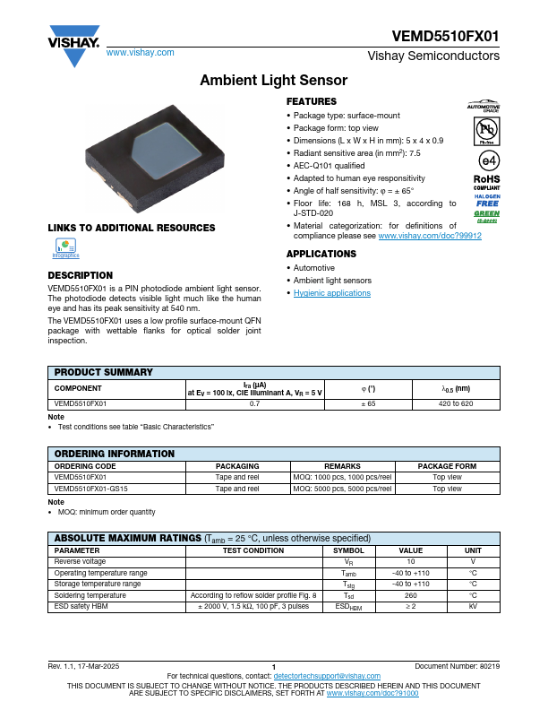 VEMD5510FX01 Datasheet Preview