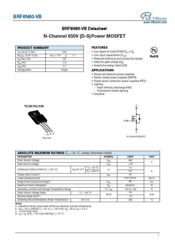 BRF6N60 Datasheet Preview