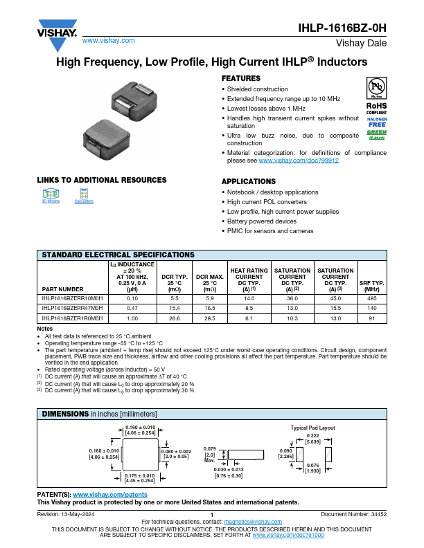 IHLP-1616BZ-0H Datasheet Preview