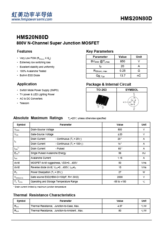 HMS20N80D Datasheet Preview