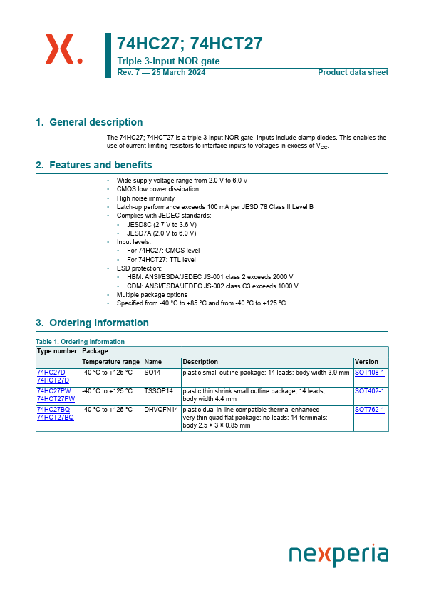 74HCT27BQ Datasheet Preview