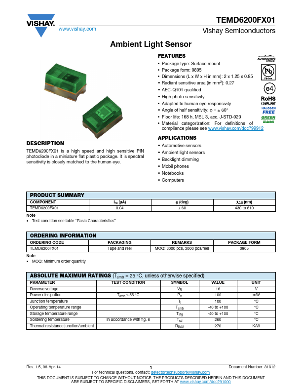 TEMD6200FX01 Datasheet Preview