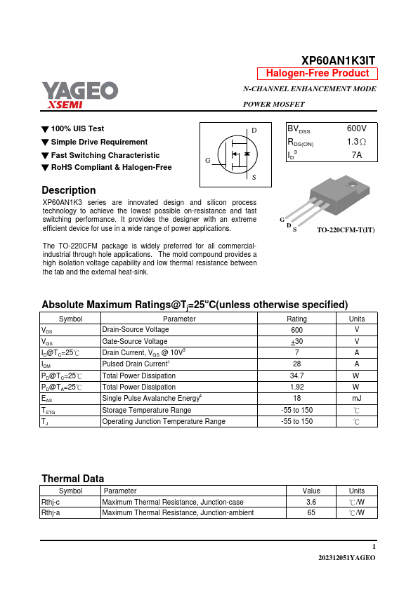 XP60AN1K3IT Datasheet Preview