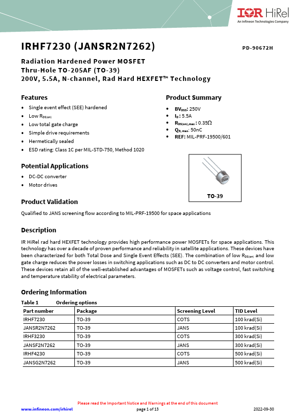 JANSR2N7262 Datasheet Preview