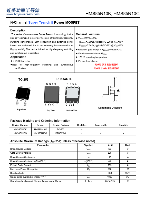 HMS85N10G Datasheet Preview