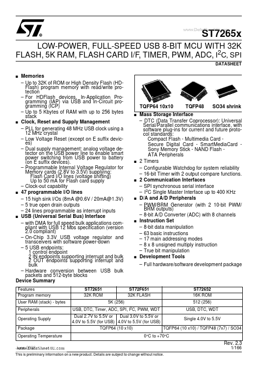 ST72F651 Datasheet Preview