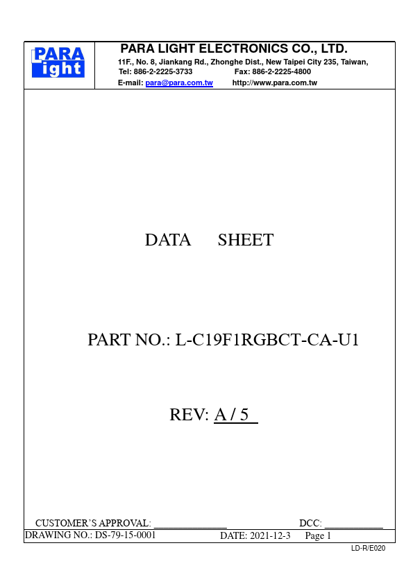 L-C19F1RGBCT-CA-U1 SURFACE MOUNT DEVICE LED by PARA LIGHT - Datasheet Preview